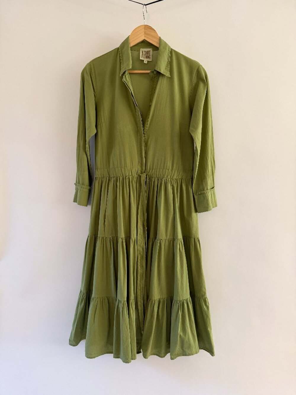 A Shirt Thing Scarlett Tiered Tie-Front Dress Green